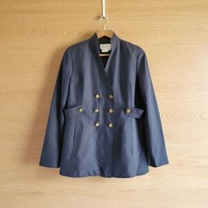 Worth Silk Blazer Jacket Women Size 4 Small Navy Blue Nautical Military Preppy